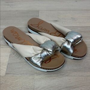 Women’s Sam Edelman Agatha Sandal | Ivory Leather & Silver Knot | Sz 9